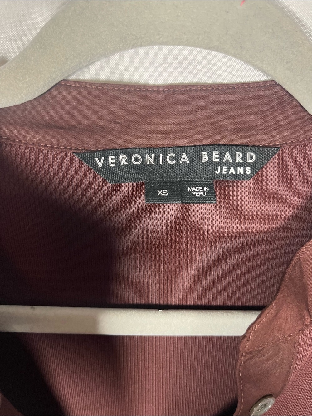 Veronica beard effy puff sleeve brown Pima cotton ribbed top oxblood sz xs euc - Picture 4 of 7